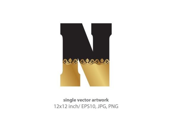 Black and Gold Baroque Letter N Design