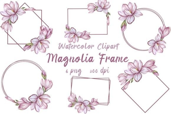 Elevating Digital Design with Clipart Watercolor Magnolia Frame, Png Assets