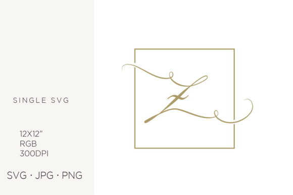Gold Script Letter Z in Square Frame