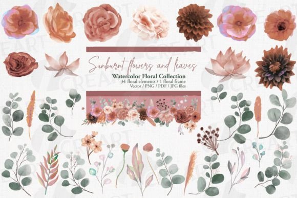 Summer Flowers & Eucalyptus: Watercolor Design Pack