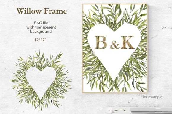 Watercolor Frame Heart Willow Branches: Integrating Organic Design into Creative Workflows